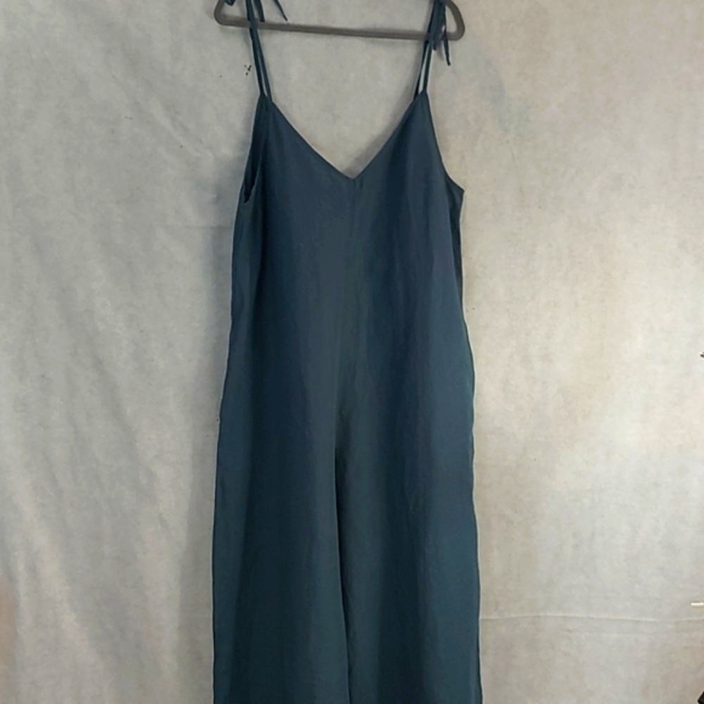 d96p Teal Linen Jumpsuit
